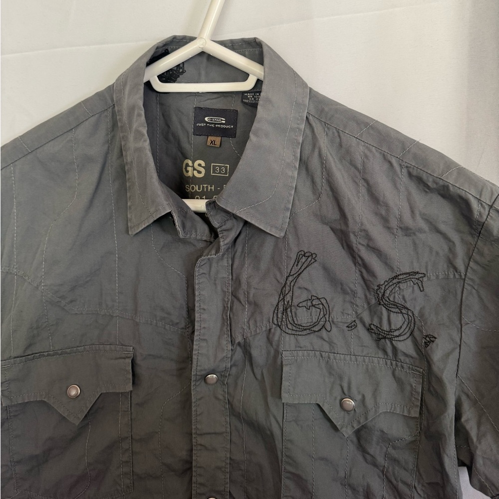 Vintage 90’s G-Star Men's Charcoal Button Down Shirt